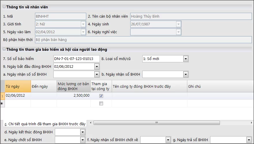 Biểu mẫu nhập liệu danh sách NV tham gia BHXH
